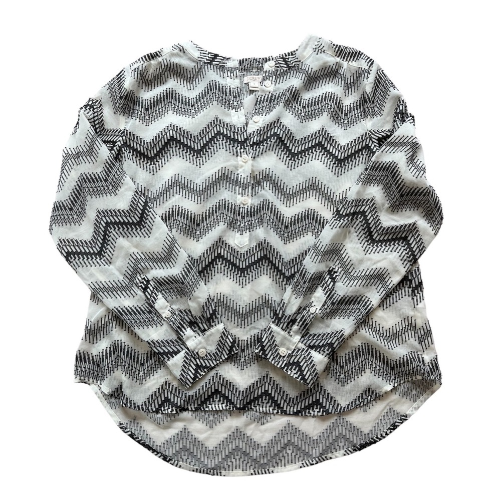 J. Crew Chevron Semi-Sheer Black & White Blouse Womens sz M Chic Spring Office